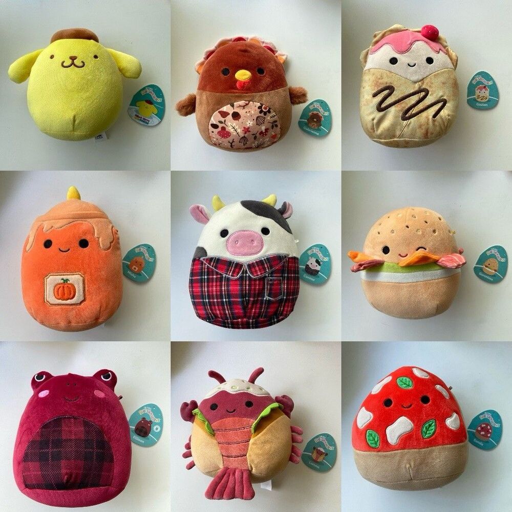 9PCS Squishmallows Bundle 8” Assorted Plushies W/ Tags: Food, Animals, Sanrio